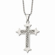 Stainless Steel Silver Inlay Cross Pendant 24in Necklace