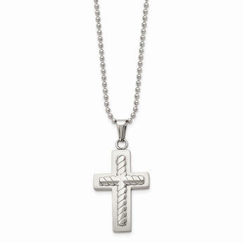 Stainless Steel Cross Pendant 24in Necklace