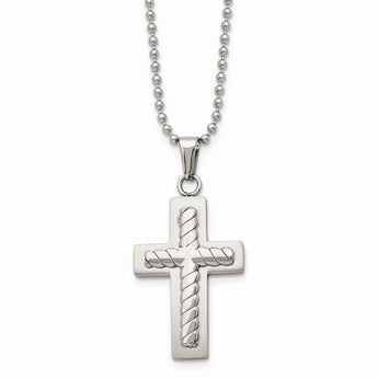 Stainless Steel Cross Pendant 24in Necklace