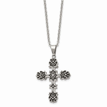 Stainless Steel Antiqued Cross Pendant Necklace