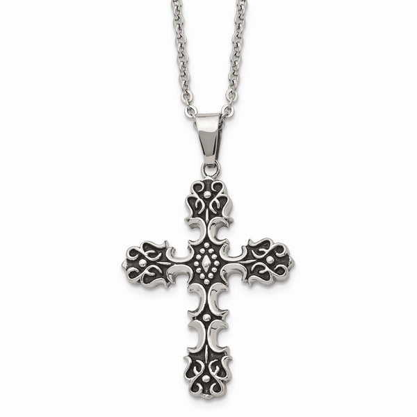 Stainless Steel Antiqued Cross Pendant Necklace