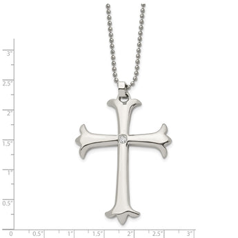 Stainless Steel Polished Cross w/ CZ Pendant 22in Necklace