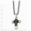 Stainless Steel Polished & Black IP-plated Cross with CZs Necklace