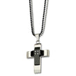 Stainless Steel Polished & Black IP-plated Cross with CZs Necklace