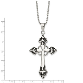 Stainless Steel Enamel & Diamond Cross Pendant Necklace