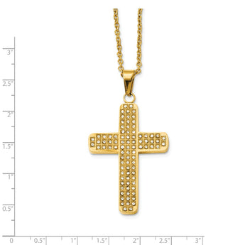 Stainless Steel Yellow IP-plated with CZs Cross Pendant Necklace