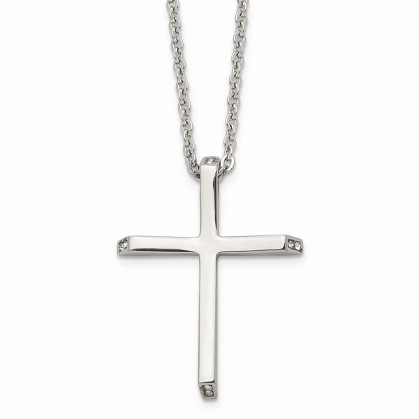 Stainless Steel CZ Cross Pendant Necklace