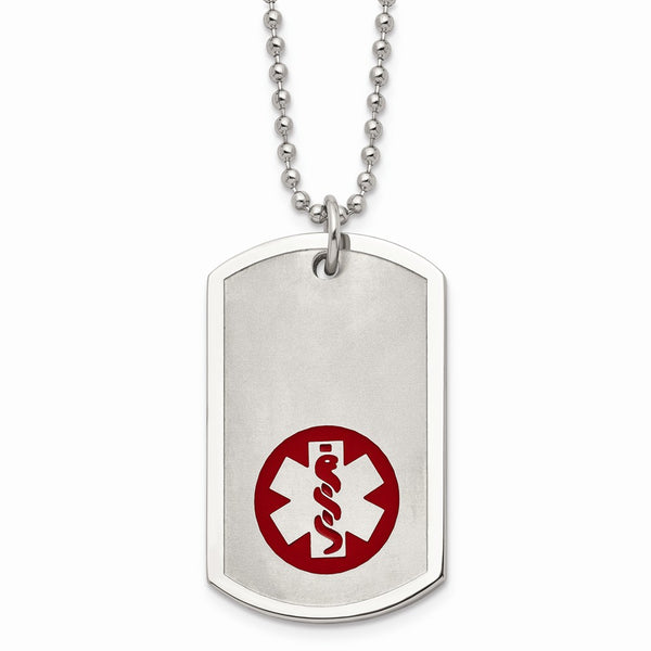 Stainless Steel Large Dog Tag Medical Pendant 22in Necklace