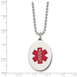 Stainless Steel Red Enamel Oval Medical Pendant 22in Necklace