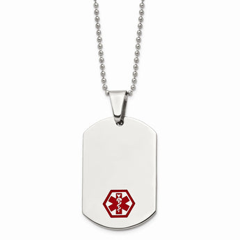 Stainless Steel Red Enamel Medical Necklace