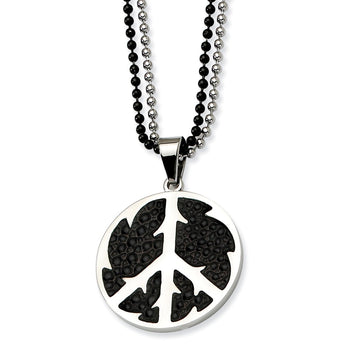 Stainless Steel Black Stingray & Peace Symbol 24in Double Necklace