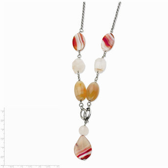 Stainless Steel Pink Quartz and Agate 24 in w/ 1 in ext. Necklace