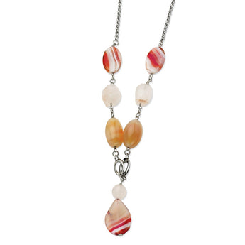 Stainless Steel Pink Quartz and Agate 24 in w/ 1 in ext. Necklace