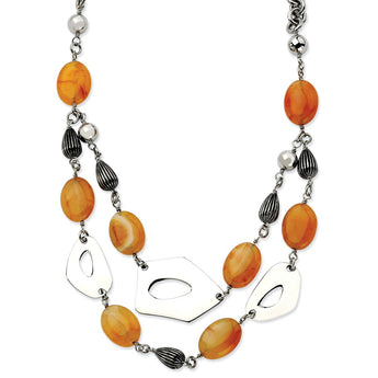 Stainless Steel Red/Orange Agate 24 in w/ 1.5 in ext. Necklace
