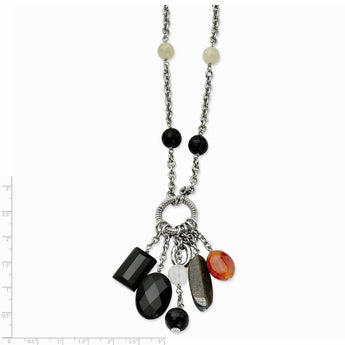 Stainless Steel Black Agate 26in w/ 2in ext. Necklace