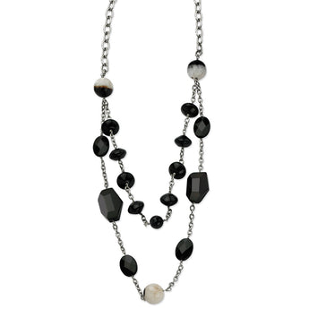 Stainless Steel Black & Crystallized Agate 24in w/ 1.5in ext Necklace