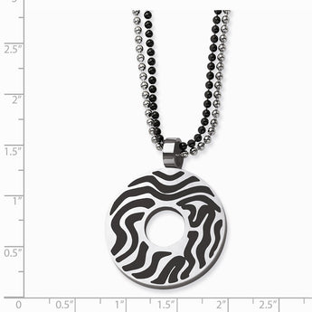 Stainless Steel Black Rubber Swirl Circle 22in Double Chain Necklace