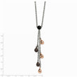 Stainless Steel Rose & Brown IP plated Teardrops 20in Y Necklace