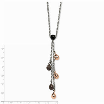 Stainless Steel Rose & Brown IP plated Teardrops 20in Y Necklace