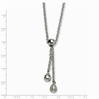 Stainless Steel Brushed & Polished Teardrop 20in Y Necklace