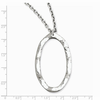 Stainless Steel Hammered Oval Pendant with 2 inch ext Necklace