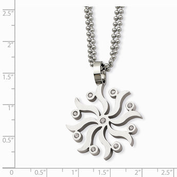 Stainless Steel Snowflake w/ CZs 22in Necklace