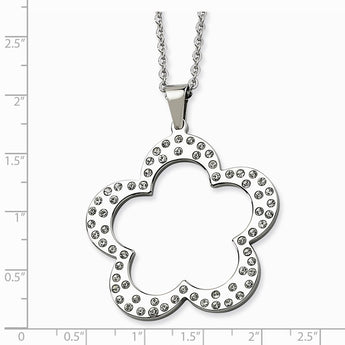 Stainless Steel Polished Flower with CZs Pendant 24in Necklace