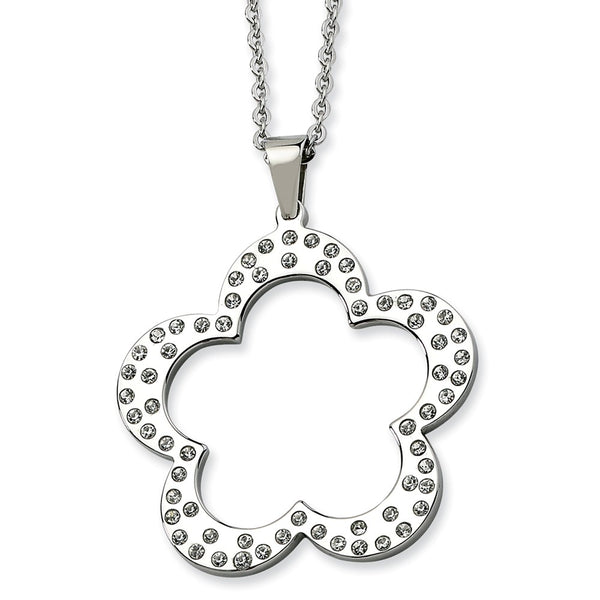 Stainless Steel Polished Flower with CZs Pendant 24in Necklace