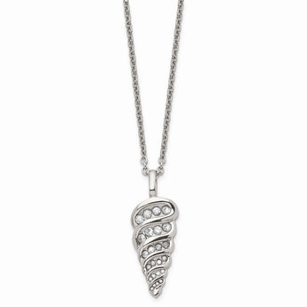 Stainless Steel Fancy Shell w/ CZs Pendant 22in Necklace