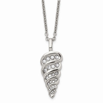 Stainless Steel Fancy Shell w/ CZs Pendant 22in Necklace