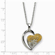 Stainless Steel Yellow & Clear Crystals Heart Pendant Necklace