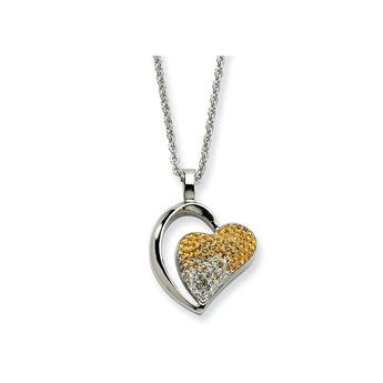 Stainless Steel Yellow & Clear Crystals Heart Pendant Necklace