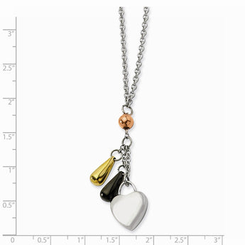 Stainless Steel Heart w/ Multicolor IP-plated Accents Necklace