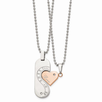 Stainless Steel Polished & Pink IP-plated Necklace Set