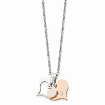 Stainless Steel Polished & Rose IP-plated Heart Necklace