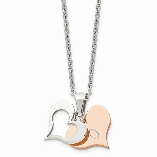 Stainless Steel Polished & Rose IP-plated Heart Necklace