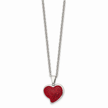 Stainless Steel Red Crystal Heart Pendant Necklace