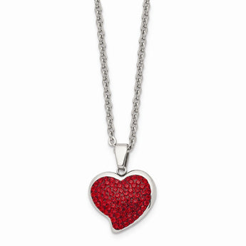 Stainless Steel Red Crystal Heart Pendant Necklace