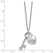 Stainless Steel Heart Lock & Key withCZ with 2inch ext Necklace