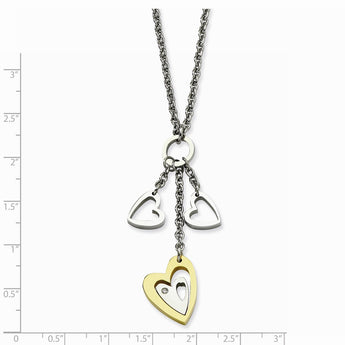 Stainless Steel Yellow IP-plated Heart with Hearts with CZ Necklace