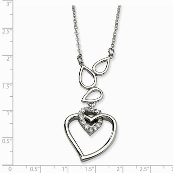 Stainless Steel Teardrops & Heart w/ CZ Heart 18w/ext Necklace