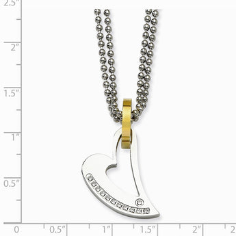 Stainless Steel Yellow IP-plated Circle & Heart with CZs Necklace