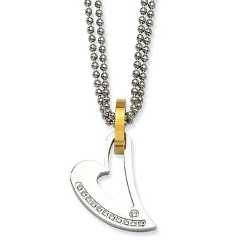 Stainless Steel Yellow IP-plated Circle & Heart with CZs Necklace