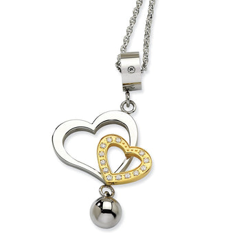 Stainless Steel Yellow IP-plated & CZ Heart Pendant Necklace
