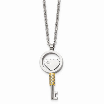 Stainless Steel Gold IP-plated & CZ Key 22in Necklace