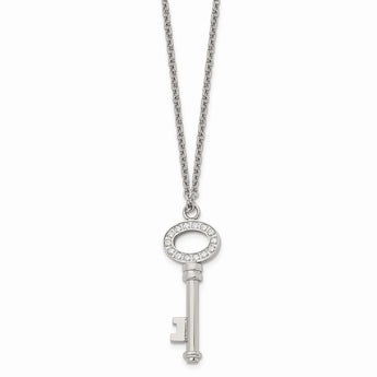 Stainless Steel Key with CZ 24in Necklace