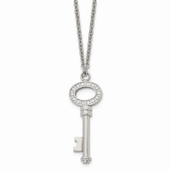 Stainless Steel Key with CZ 24in Necklace