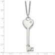 Stainless Steel Heart with CZ Key Pendant Necklace