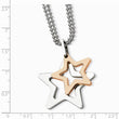 Stainless Steel Rose IP-plated Stars Pendant 22in Necklace