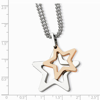 Stainless Steel Rose IP-plated Stars Pendant 22in Necklace